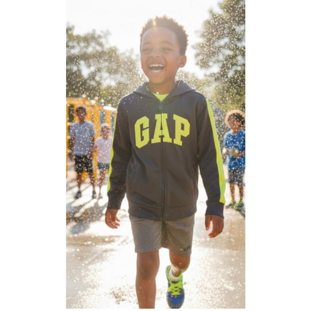 GAP Kids Full-Zip Hoodie  Gray w/ Neon Logo